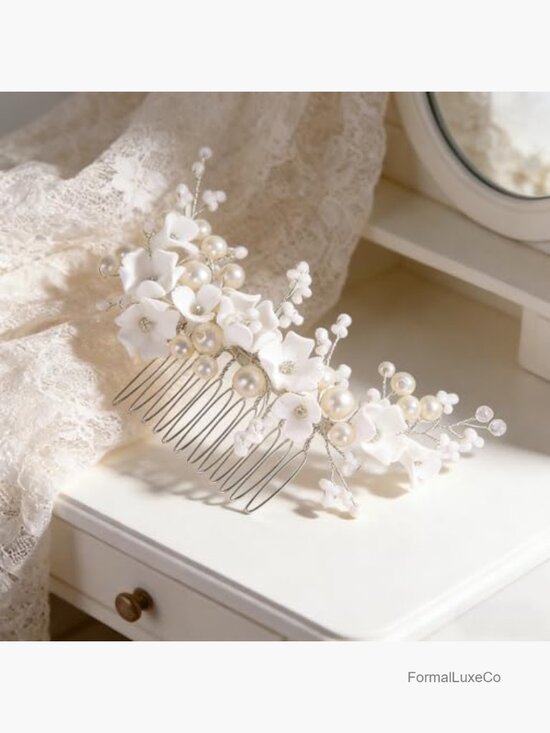 Floral Crystal Wedding Hair Comb Bridal Hair Clip Faux Pearls Cubic Zirconia main image 5